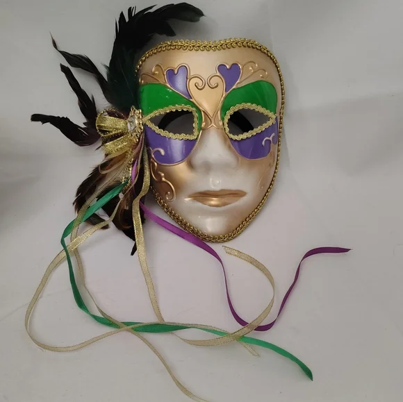 Gold and Purple Masquerade Mask with Feathers - Picture 1 of 7